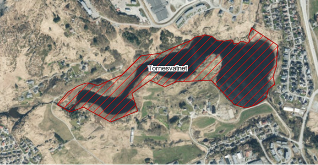 Kart som viser vernegrensene til Tornesvatnet naturreservat - Klikk for stort bilde